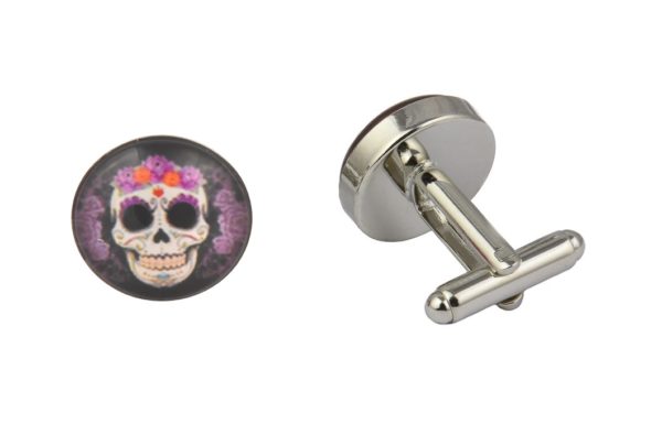 Purple Flower Skull Cufflinks